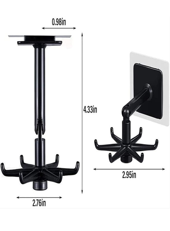 Fengirl Kitchen Utensil Hanger with 6 Hooks, Under Cabinet Utensil Holder Hanger Hook for Kitchen and Bathroom, 360° Rotatable Space Saving No Drilling Nail Free Organizer Hook, 2 Pack (Black) - Image 2